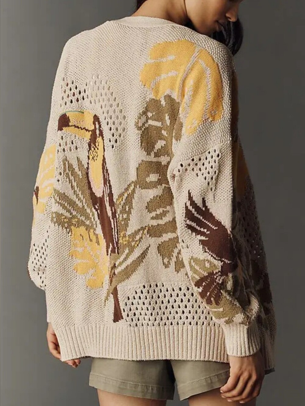 Anthropologie Blue Color Tropical Print Oversized Cardigan